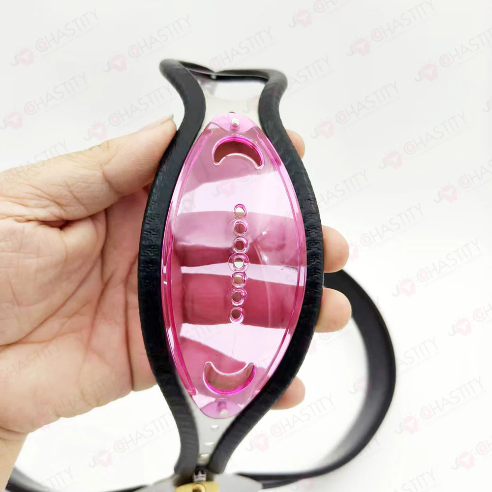 Pink Transparent Panel Permanent Female Chastity Belt - Image 2