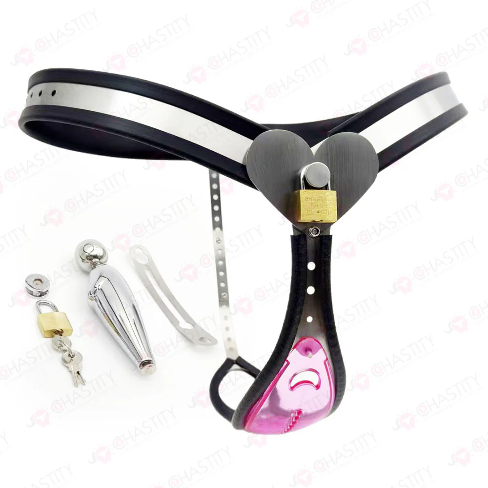 Pink Transparent Panel Permanent Female Chastity Belt - Image 3