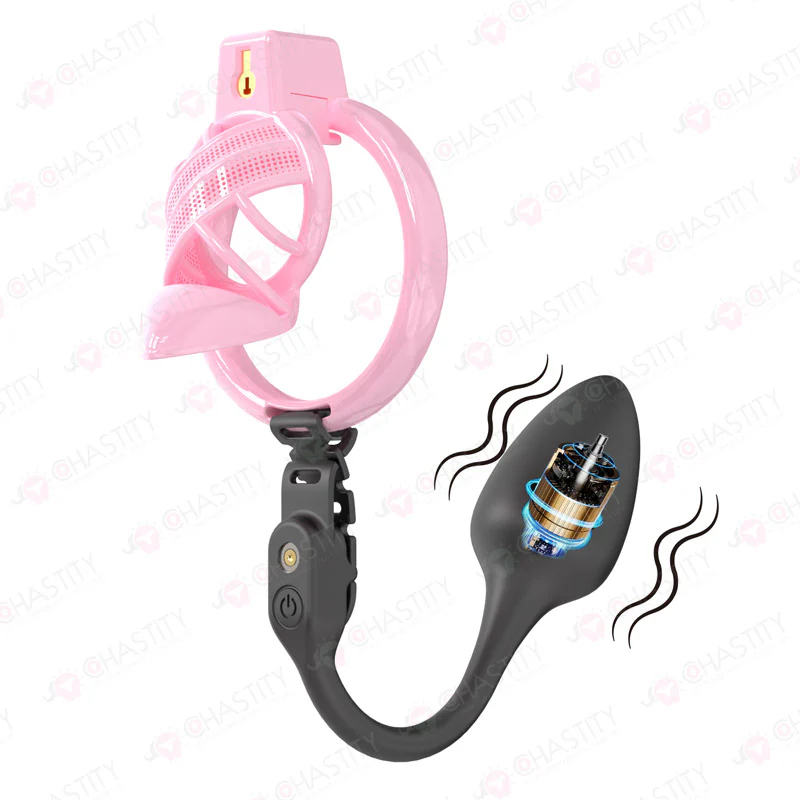 Sissy High Heels Chastity Cage With Remote Controlled Vbrating Butt Plug - Image 4